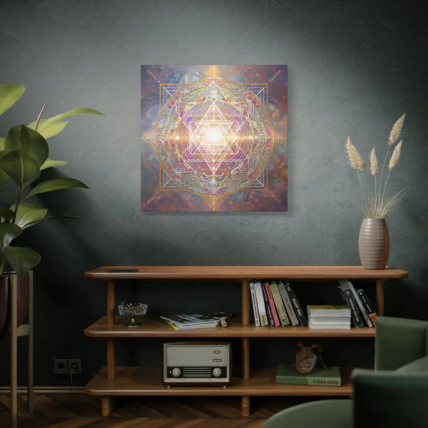 Radiant Harmonic Core – Sacred Geometry Light Canvas Print | Crystalline Energy Wall Art (3 Sizes) Printify