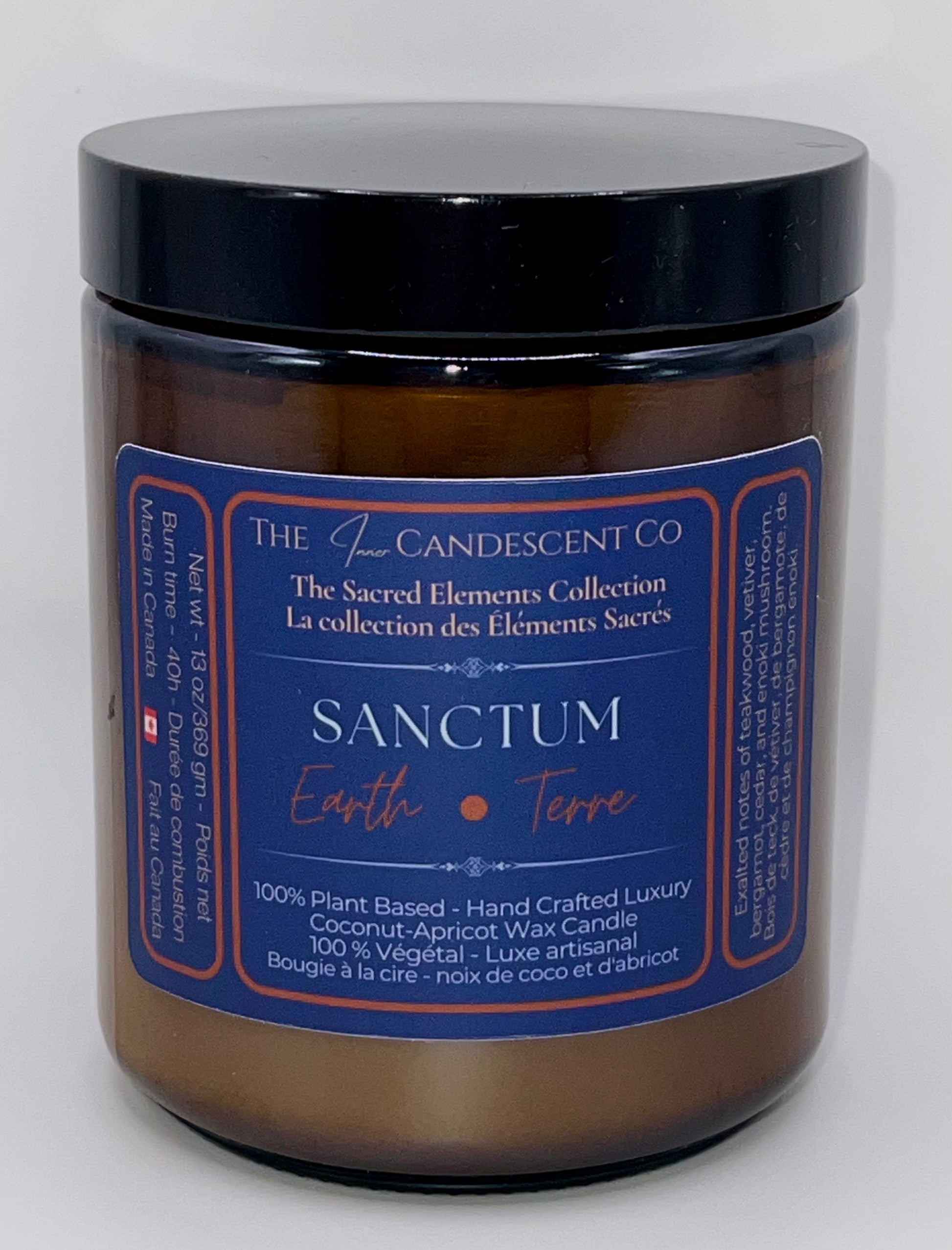 Candle jar with a blue label on a white background