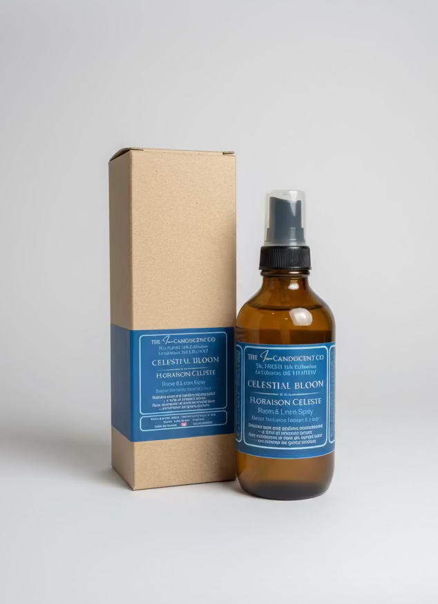 Bottle of Celestial Bloom air freshener with packaging on a white surface