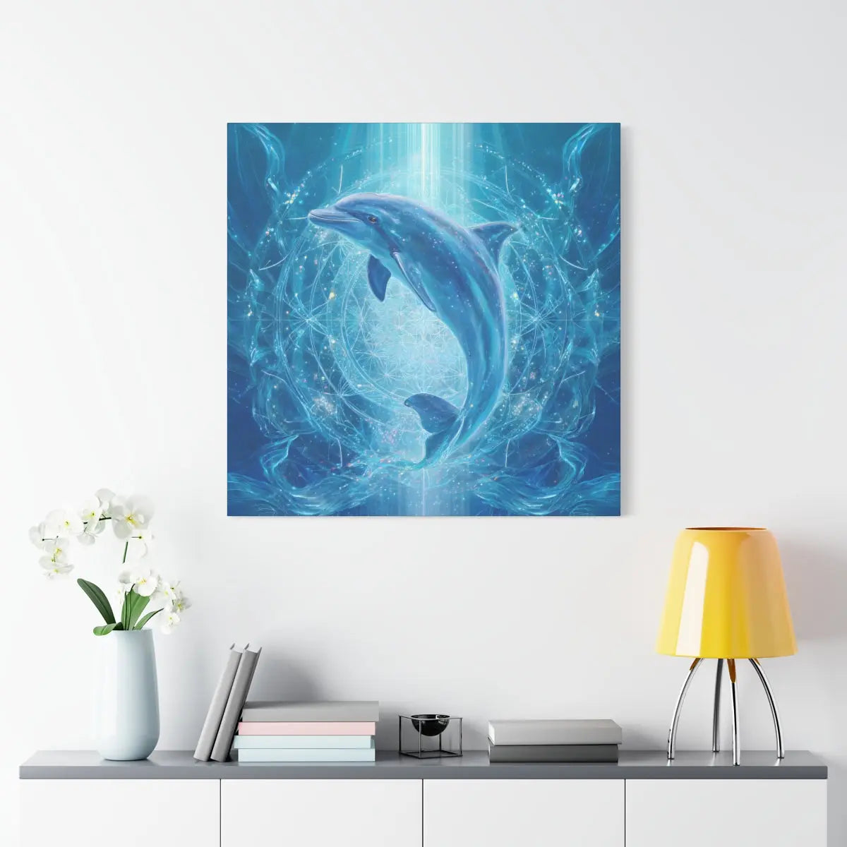 The Song of Unity – Dolphin Canvas Print | Crystalline Energy Wall Art (3 Sizes) Printify