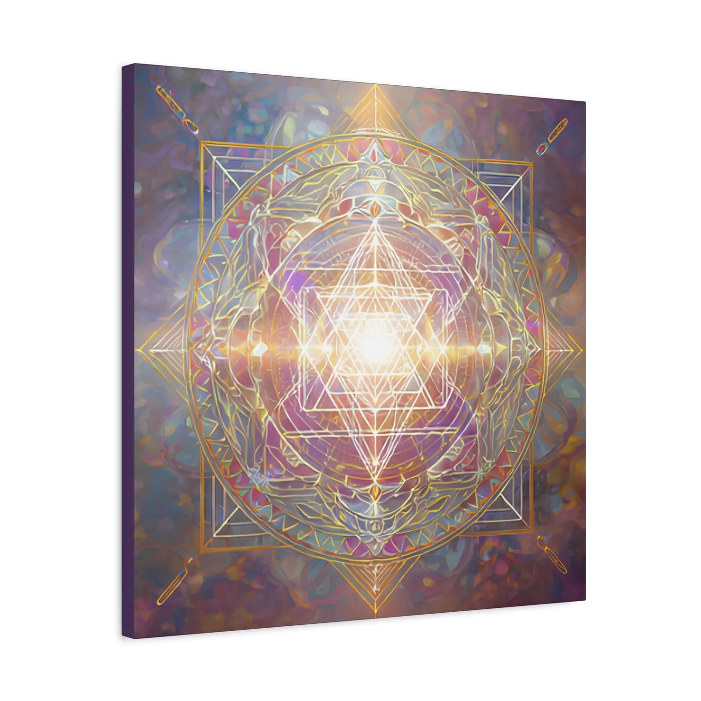 Radiant Harmonic Core – Sacred Geometry Light Canvas Print | Crystalline Energy Wall Art (3 Sizes) Printify