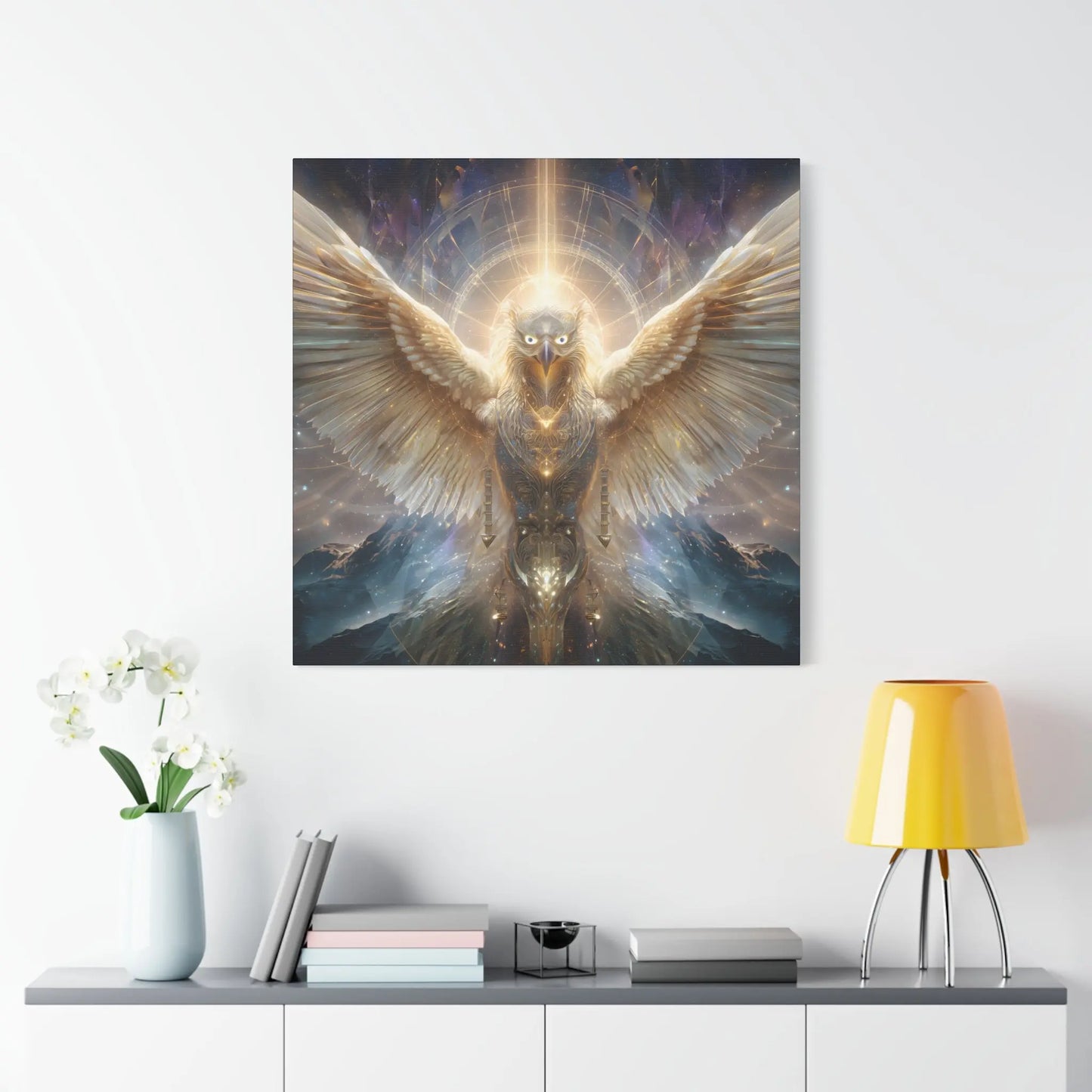 Eagle of Divine Vision – Sacred Geometry Light Canvas Print | Crystalline Energy Wall Art (3 Sizes) Printify