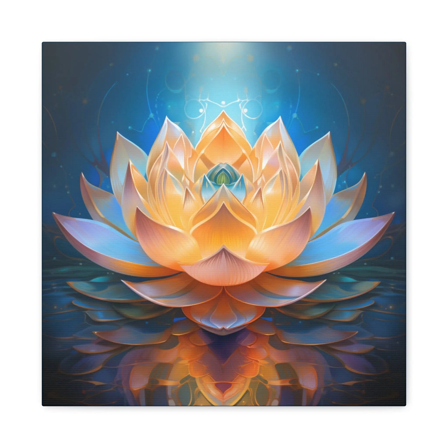 Blue & Gold Lotus of Light – Sacred Geometry Canvas Print | Meditation & Healing Space Wall Art (3 Sizes) Printify