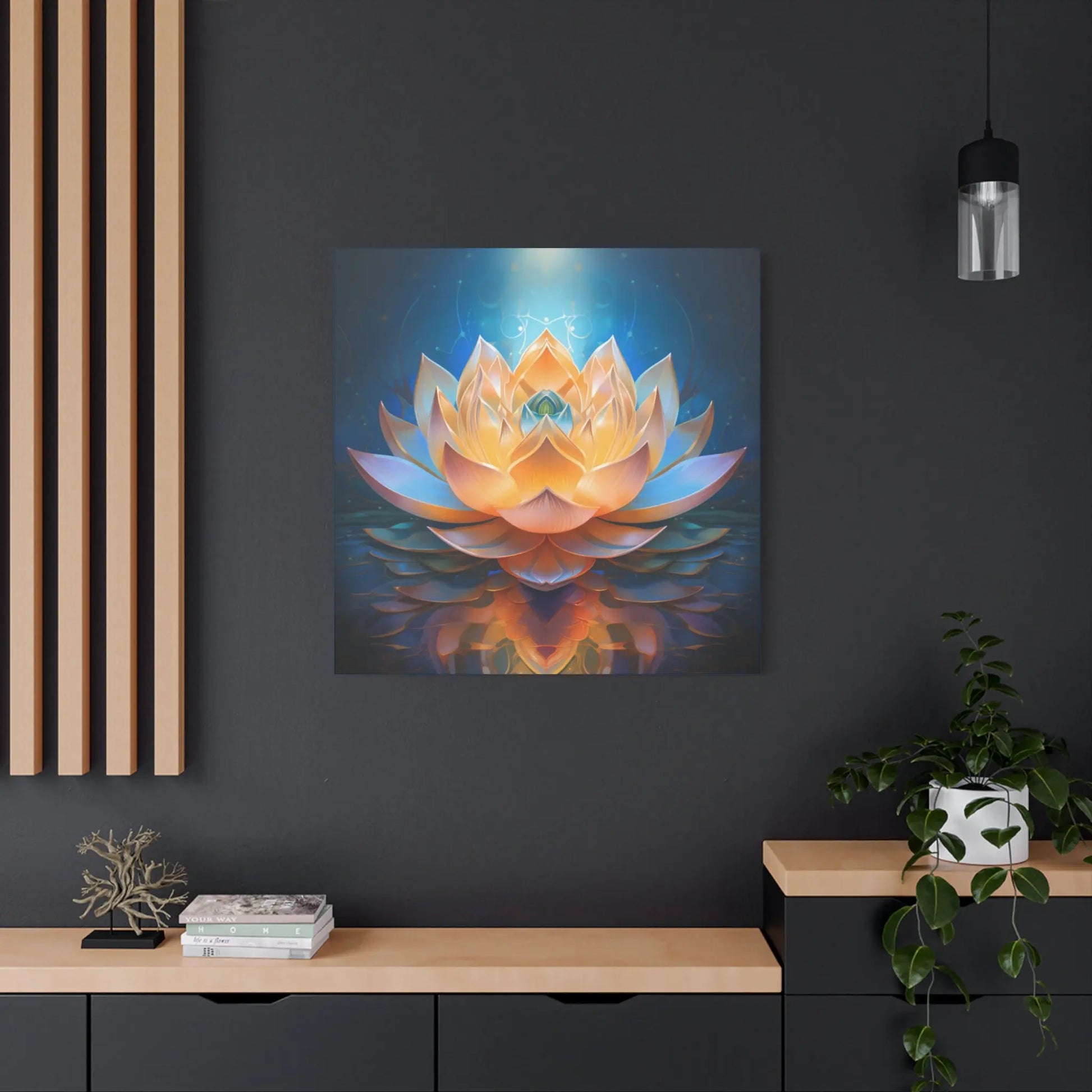 Blue & Gold Lotus of Light – Sacred Geometry Canvas Print | Meditation & Healing Space Wall Art (3 Sizes) Printify