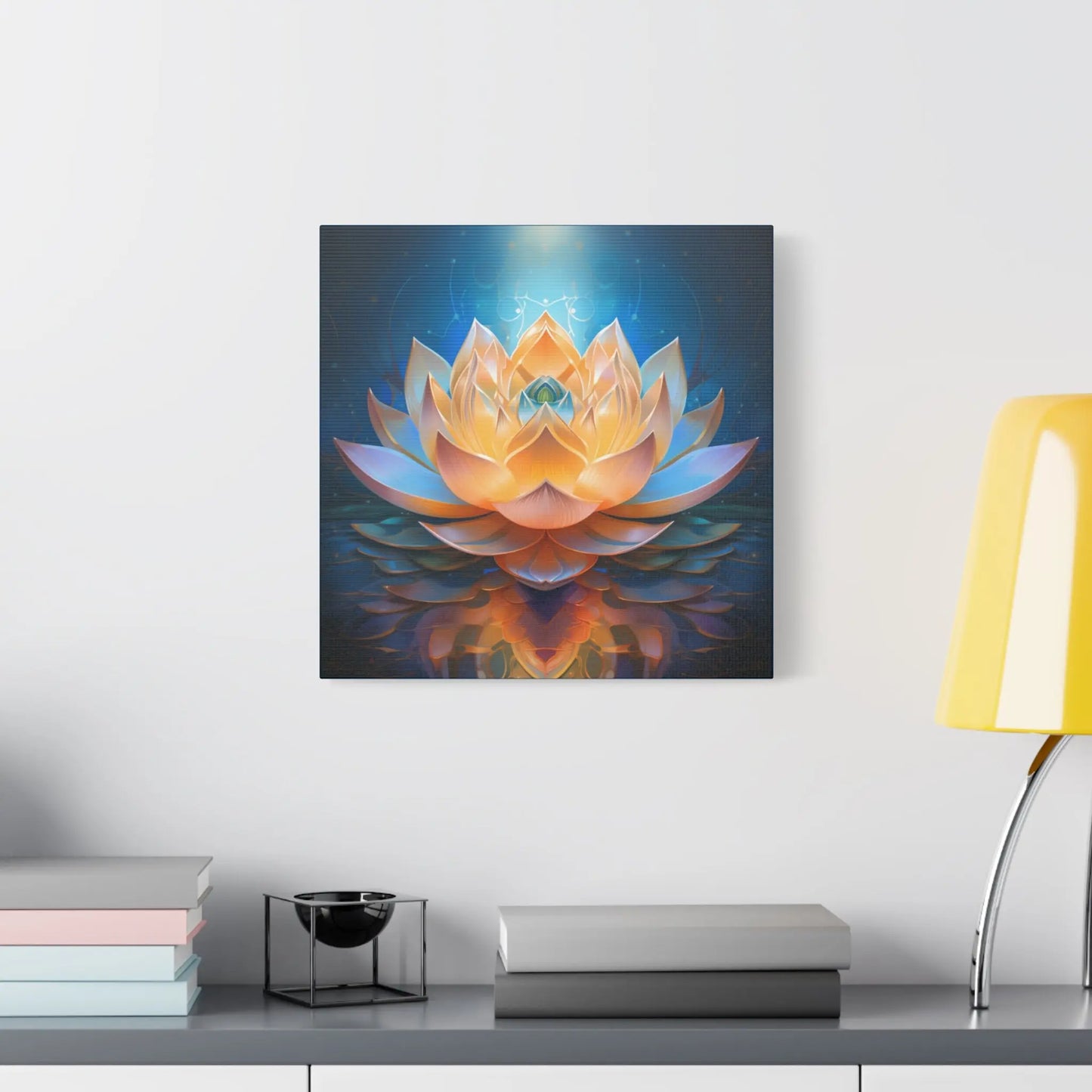Blue & Gold Lotus of Light – Sacred Geometry Canvas Print | Meditation & Healing Space Wall Art (3 Sizes) Printify