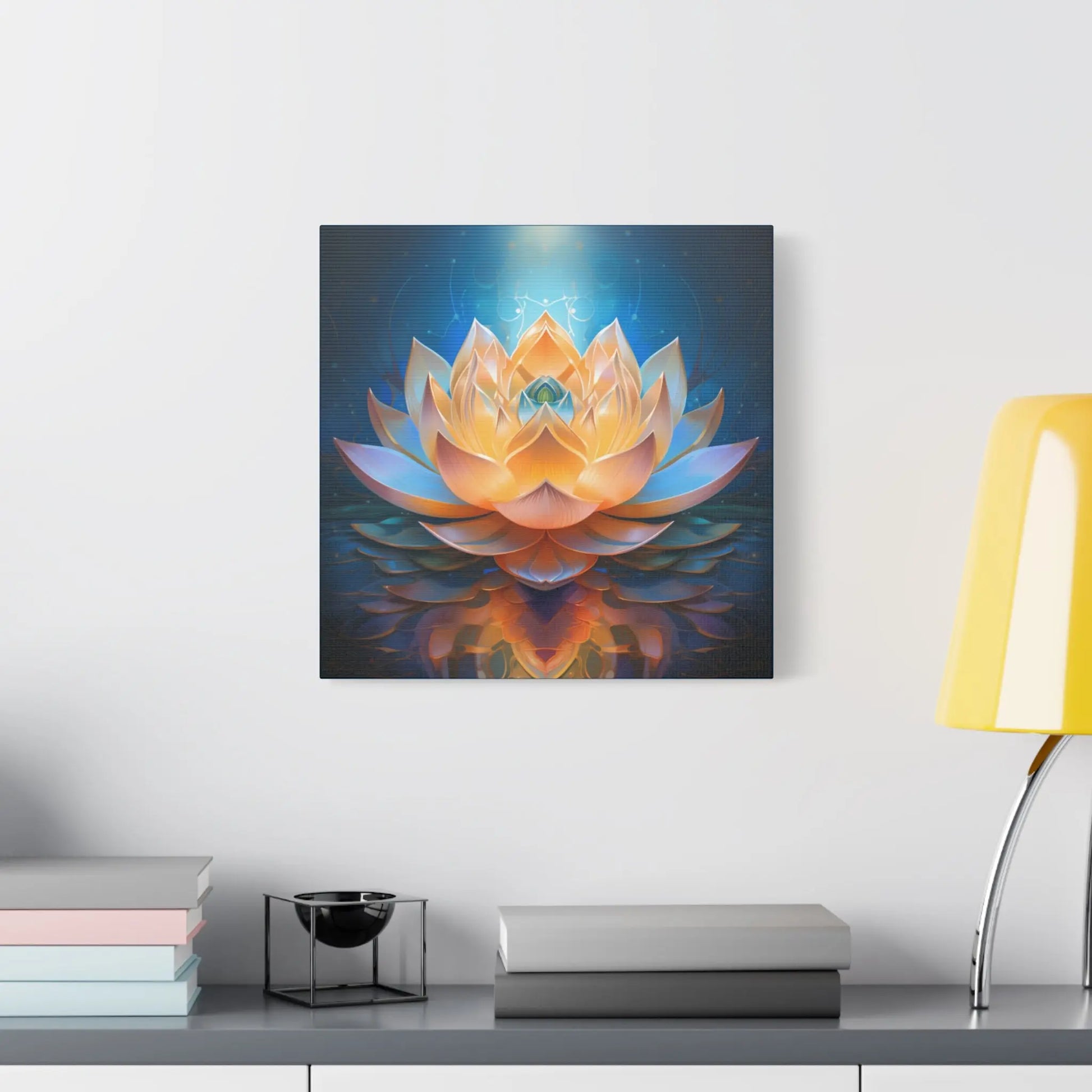 Blue & Gold Lotus of Light – Sacred Geometry Canvas Print | Meditation & Healing Space Wall Art (3 Sizes) Printify