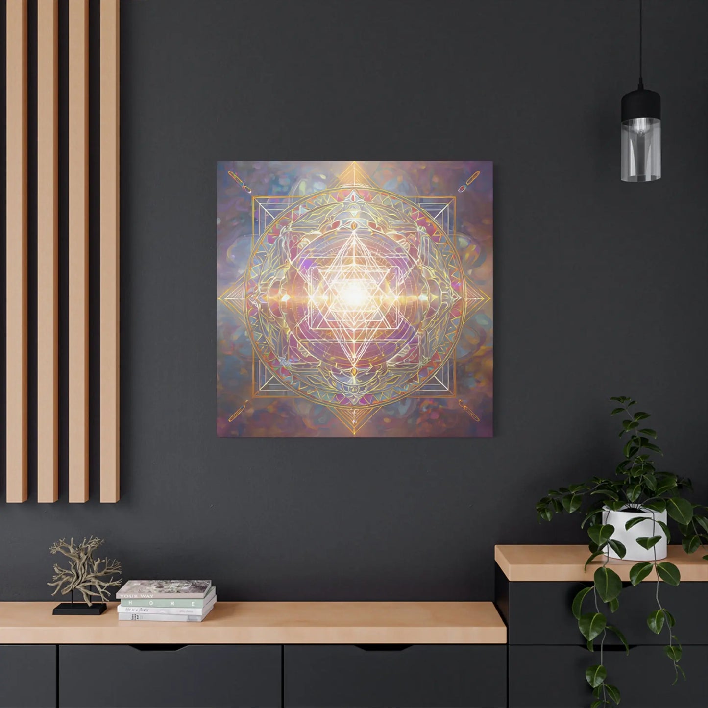Radiant Harmonic Core – Sacred Geometry Light Canvas Print | Crystalline Energy Wall Art (3 Sizes) Printify