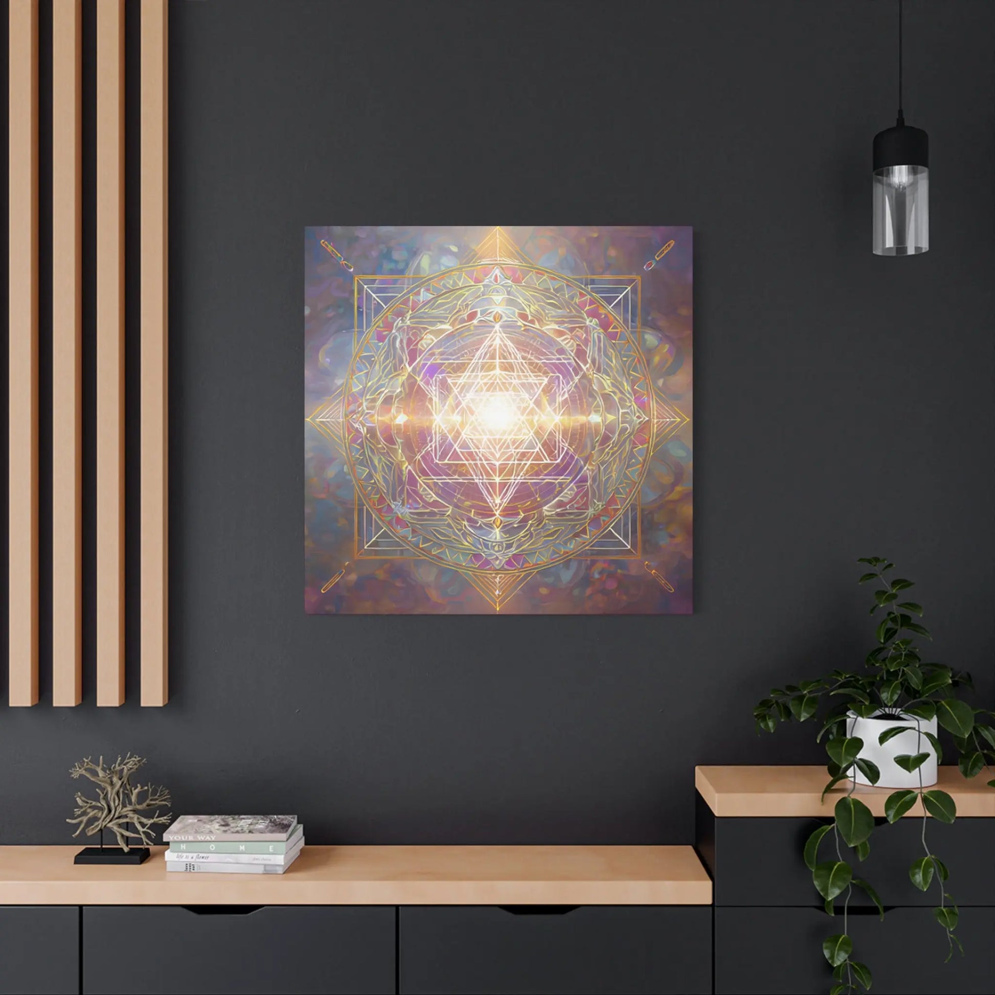Radiant Harmonic Core – Sacred Geometry Light Canvas Print | Crystalline Energy Wall Art (3 Sizes) Printify