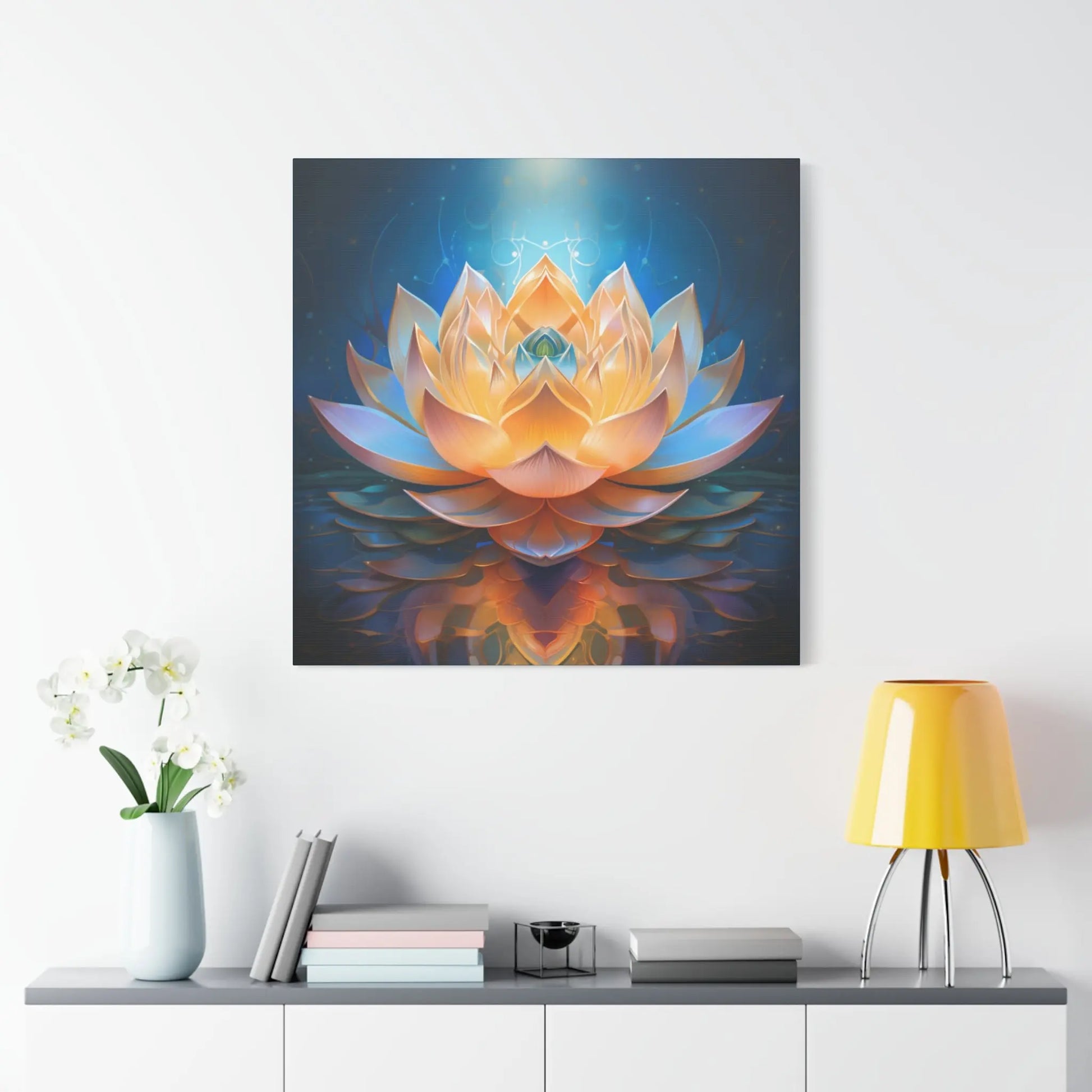 Blue & Gold Lotus of Light – Sacred Geometry Canvas Print | Meditation & Healing Space Wall Art (3 Sizes) Printify