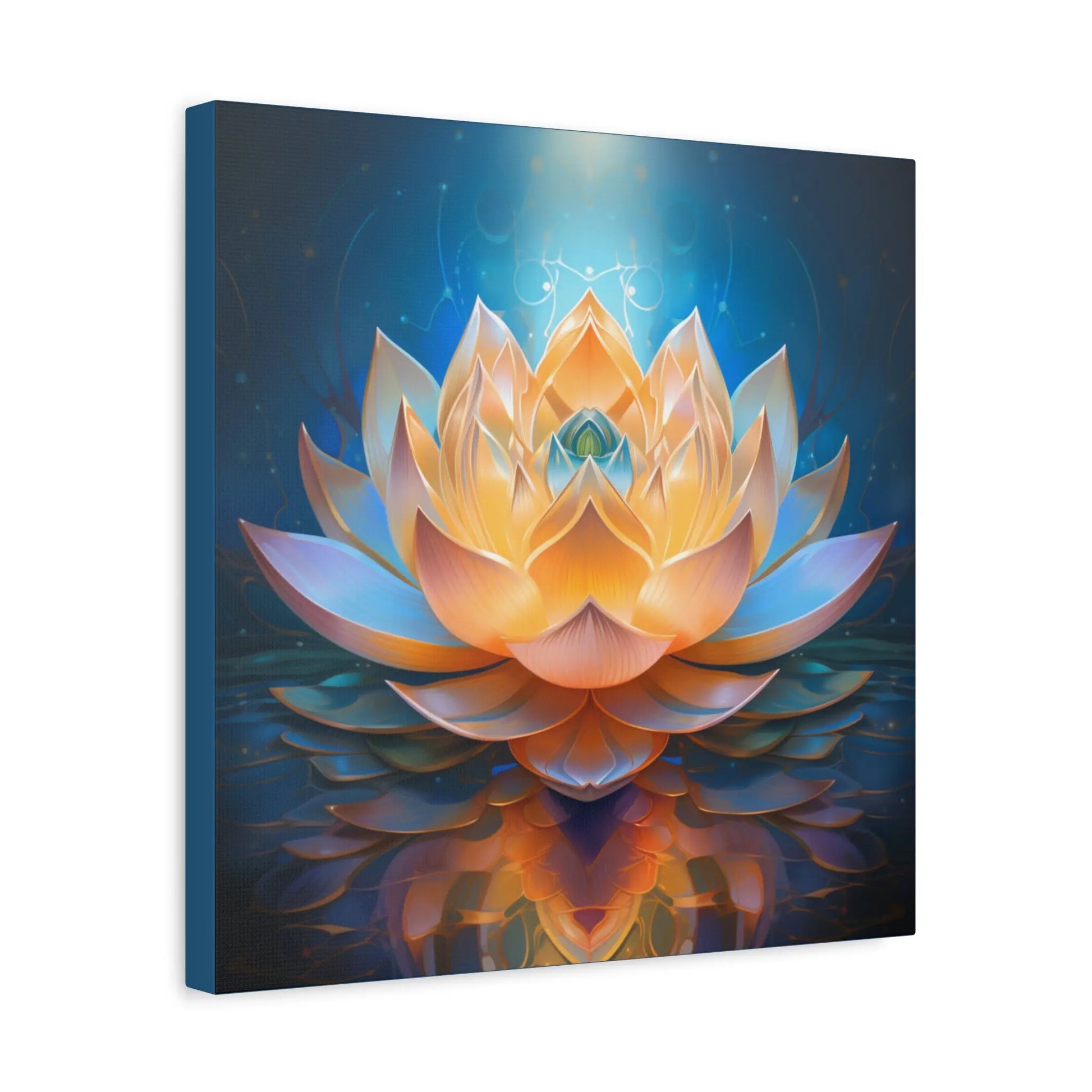 Blue & Gold Lotus of Light – Sacred Geometry Canvas Print | Meditation & Healing Space Wall Art (3 Sizes) Printify