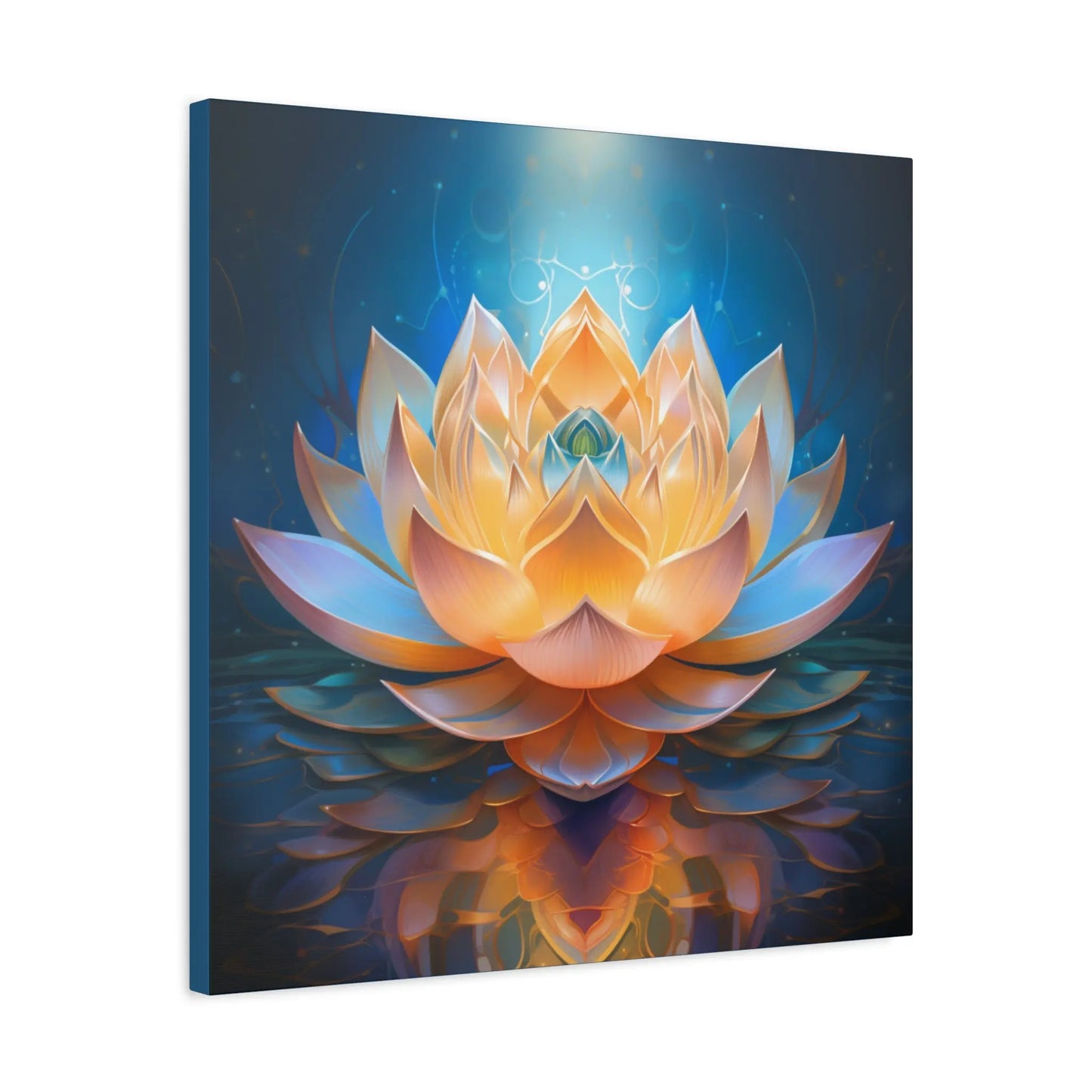 Blue & Gold Lotus of Light – Sacred Geometry Canvas Print | Meditation & Healing Space Wall Art (3 Sizes) Printify