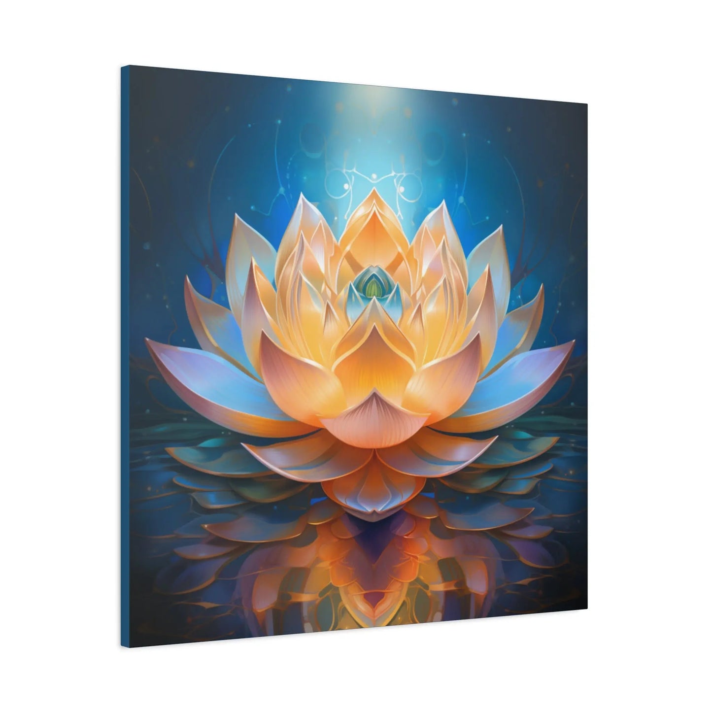 Blue & Gold Lotus of Light – Sacred Geometry Canvas Print | Meditation & Healing Space Wall Art (3 Sizes) Printify