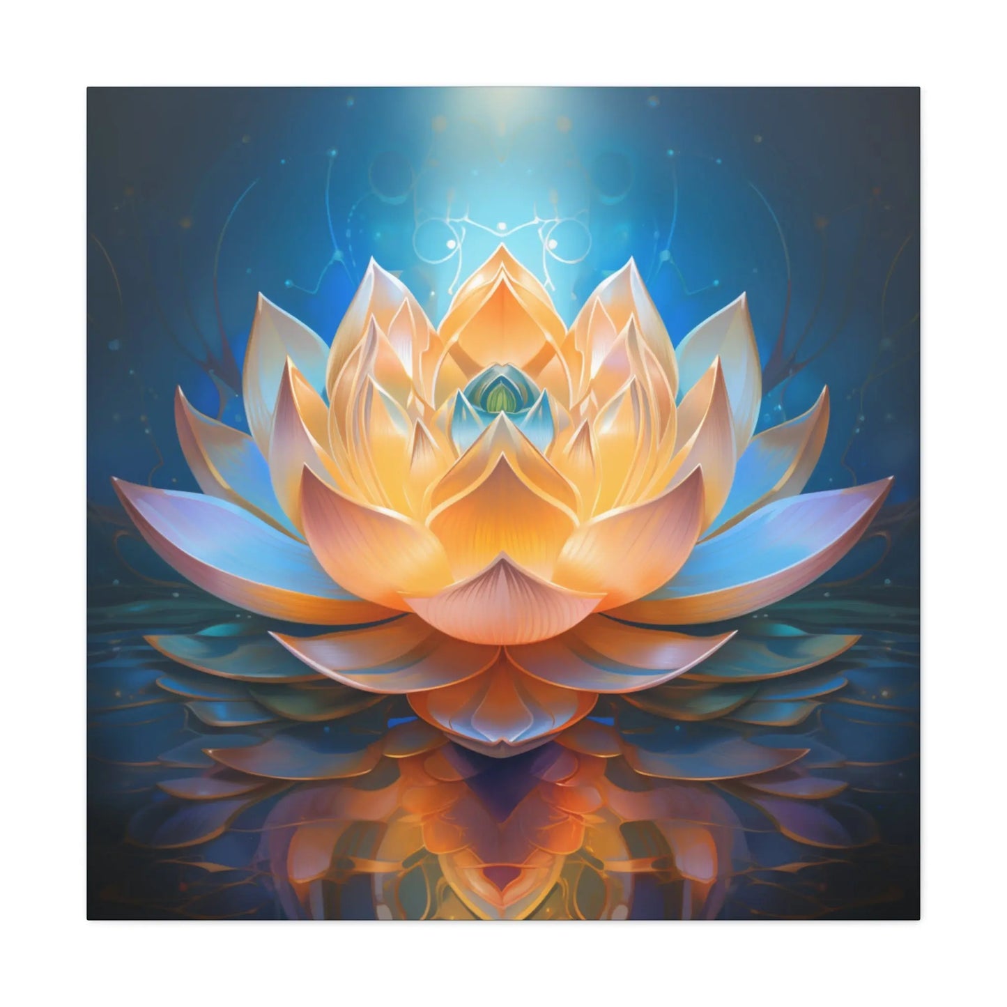 Blue & Gold Lotus of Light – Sacred Geometry Canvas Print | Meditation & Healing Space Wall Art (3 Sizes) Printify