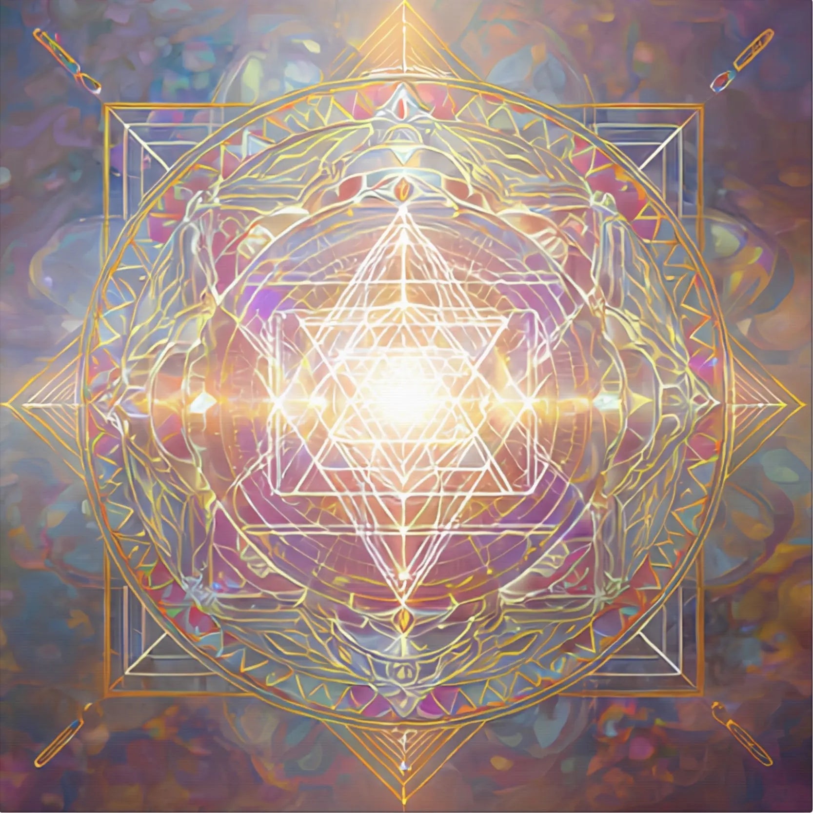 Radiant Harmonic Core – Sacred Geometry Light Canvas Print | Crystalline Energy Wall Art (3 Sizes) Printify
