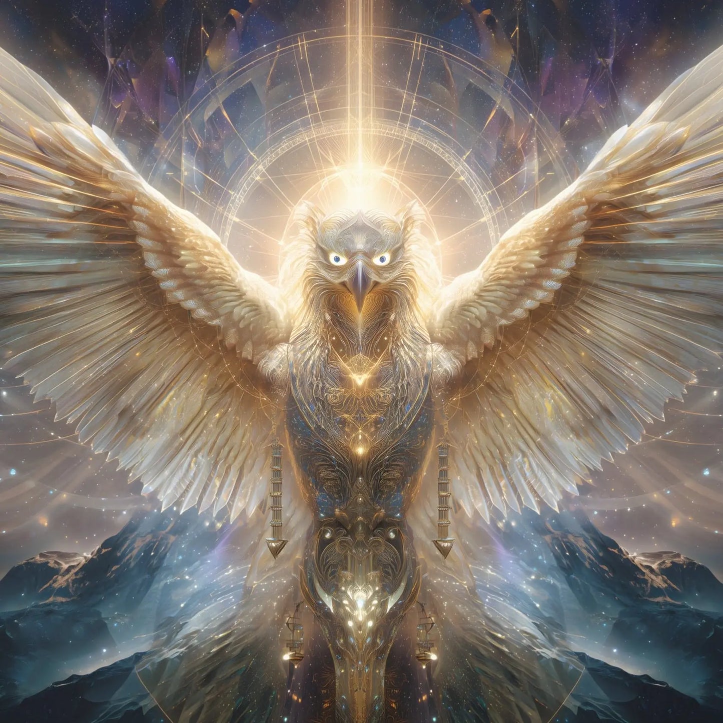 Eagle of Divine Vision – Sacred Geometry Light Canvas Print | Crystalline Energy Wall Art (3 Sizes) Printify