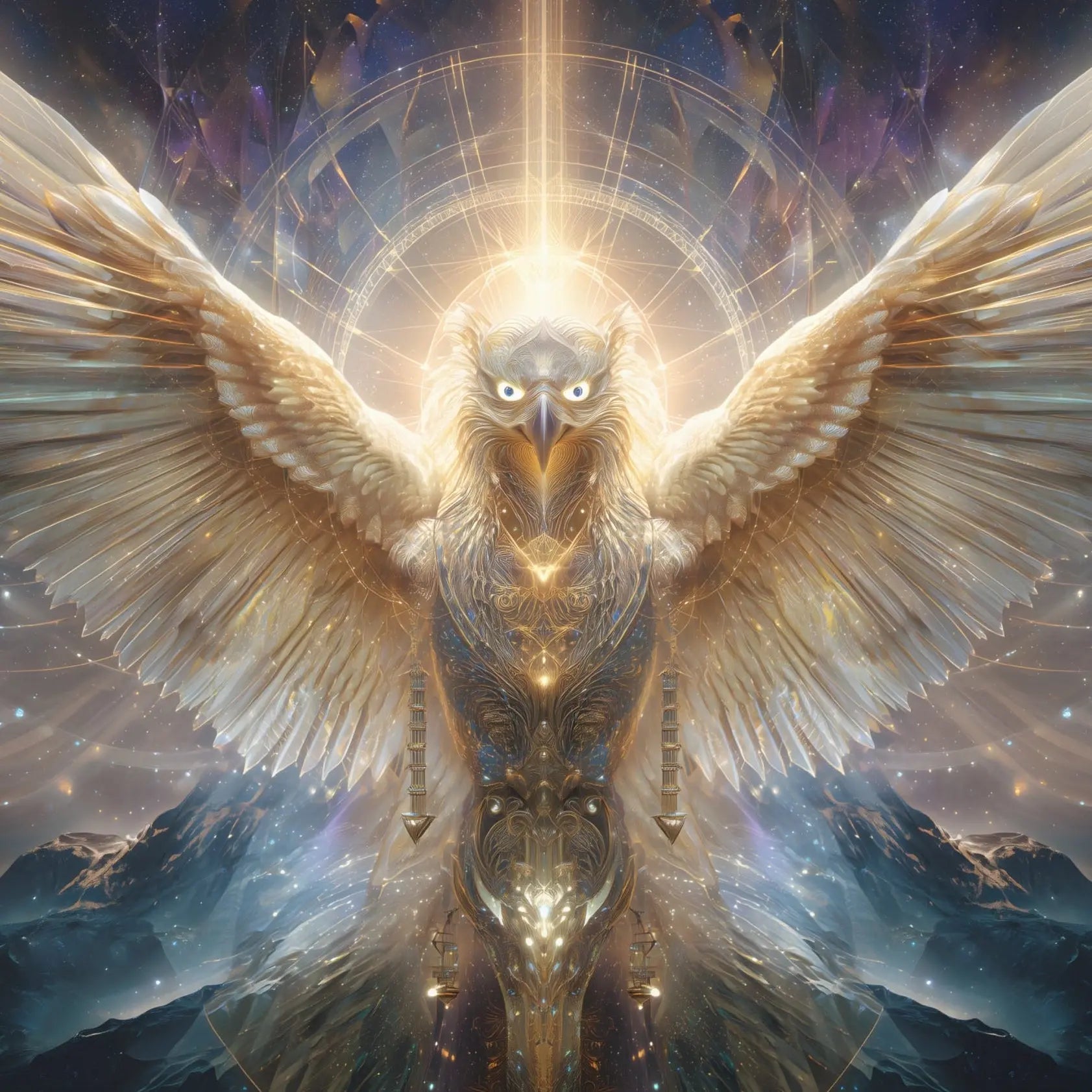 Eagle of Divine Vision – Sacred Geometry Light Canvas Print | Crystalline Energy Wall Art (3 Sizes) Printify