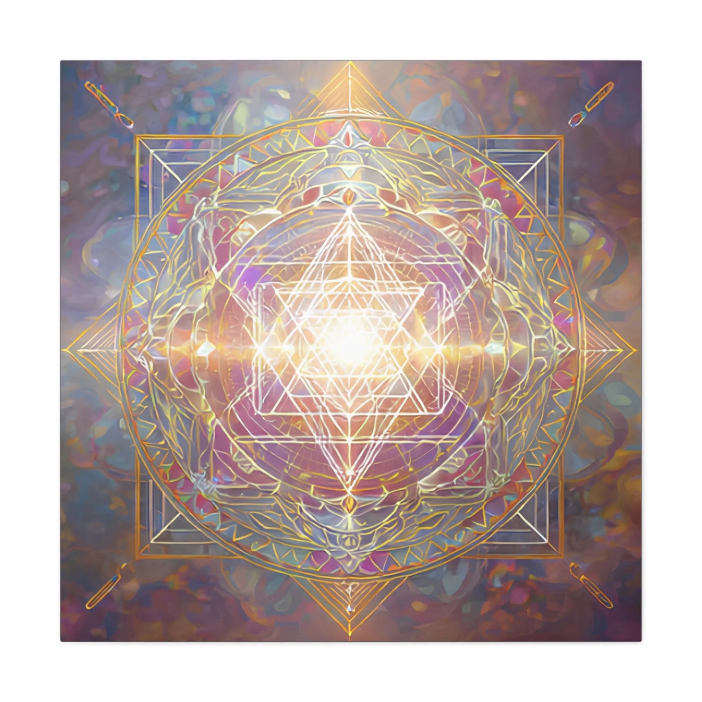 Radiant Harmonic Core – Sacred Geometry Light Canvas Print | Crystalline Energy Wall Art (3 Sizes) Printify