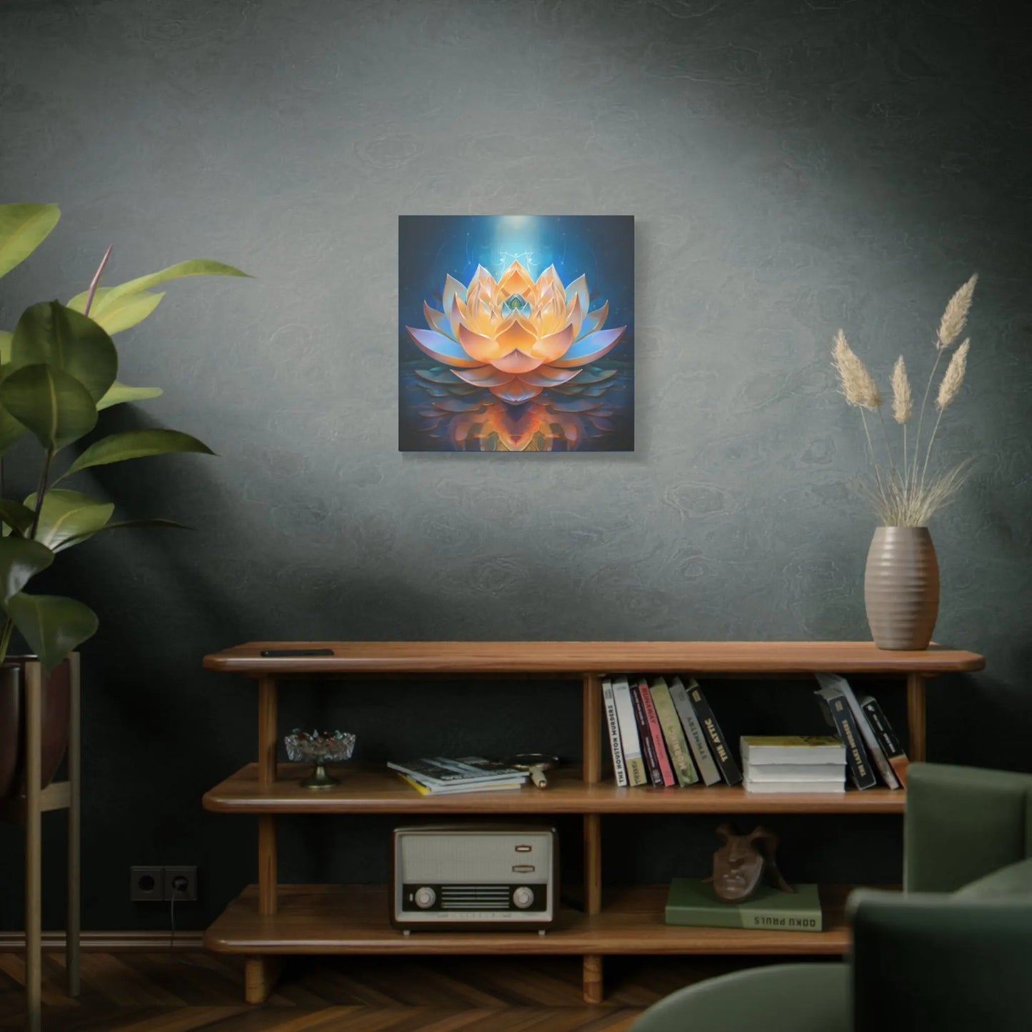 Blue & Gold Lotus of Light – Sacred Geometry Canvas Print | Meditation & Healing Space Wall Art (3 Sizes) Printify