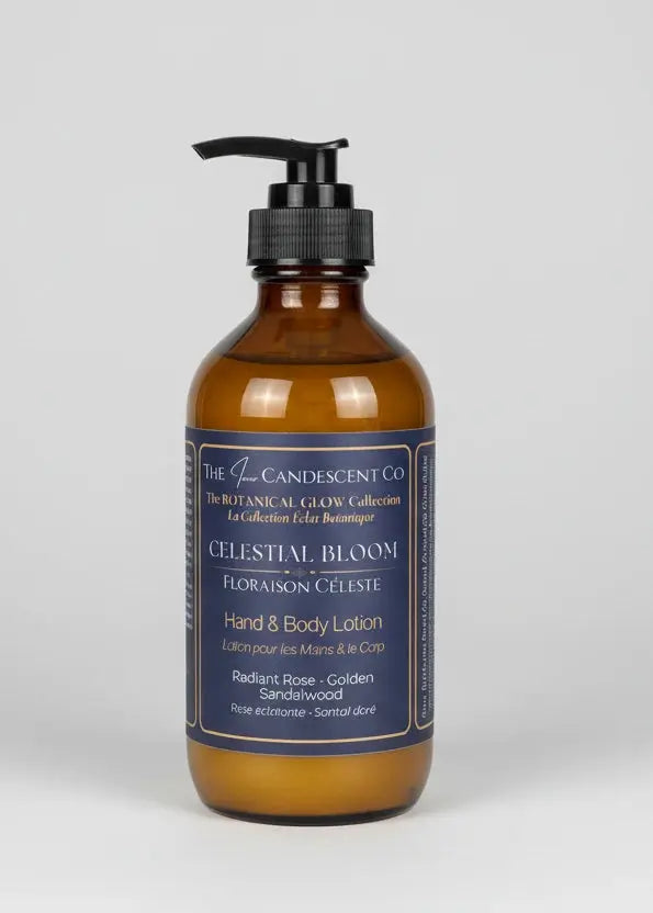 Hand and body lotion bottle with a starry night sky background