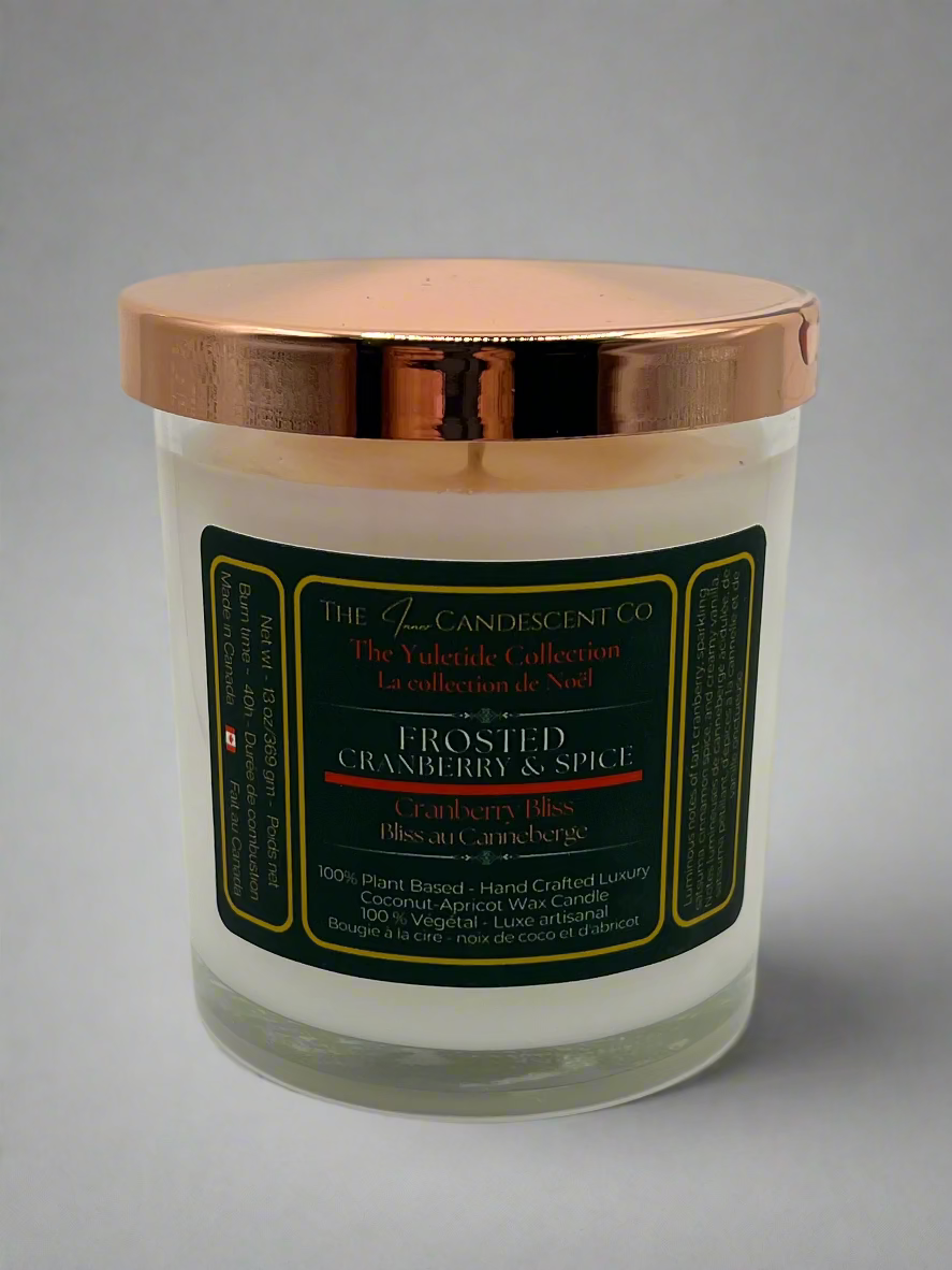 Candle with a copper lid and label on a white background