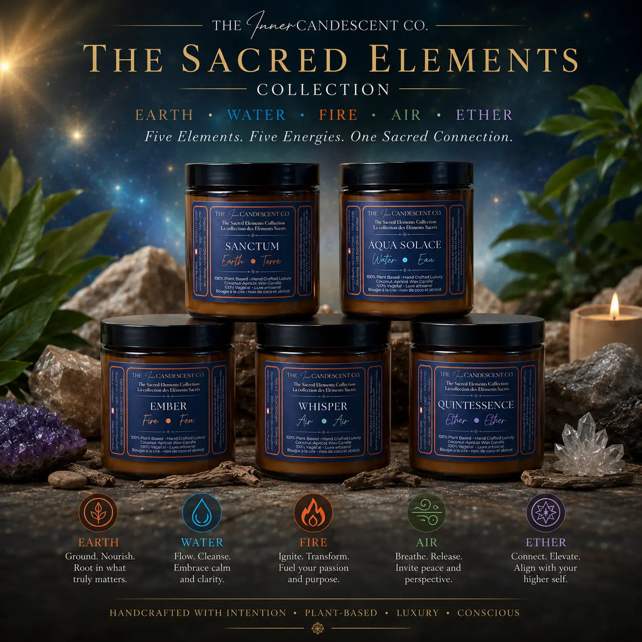 SACRED ELEMENTS COLLECTION - 5 CANDLE (7oz)  SET The InnerCandescent Co