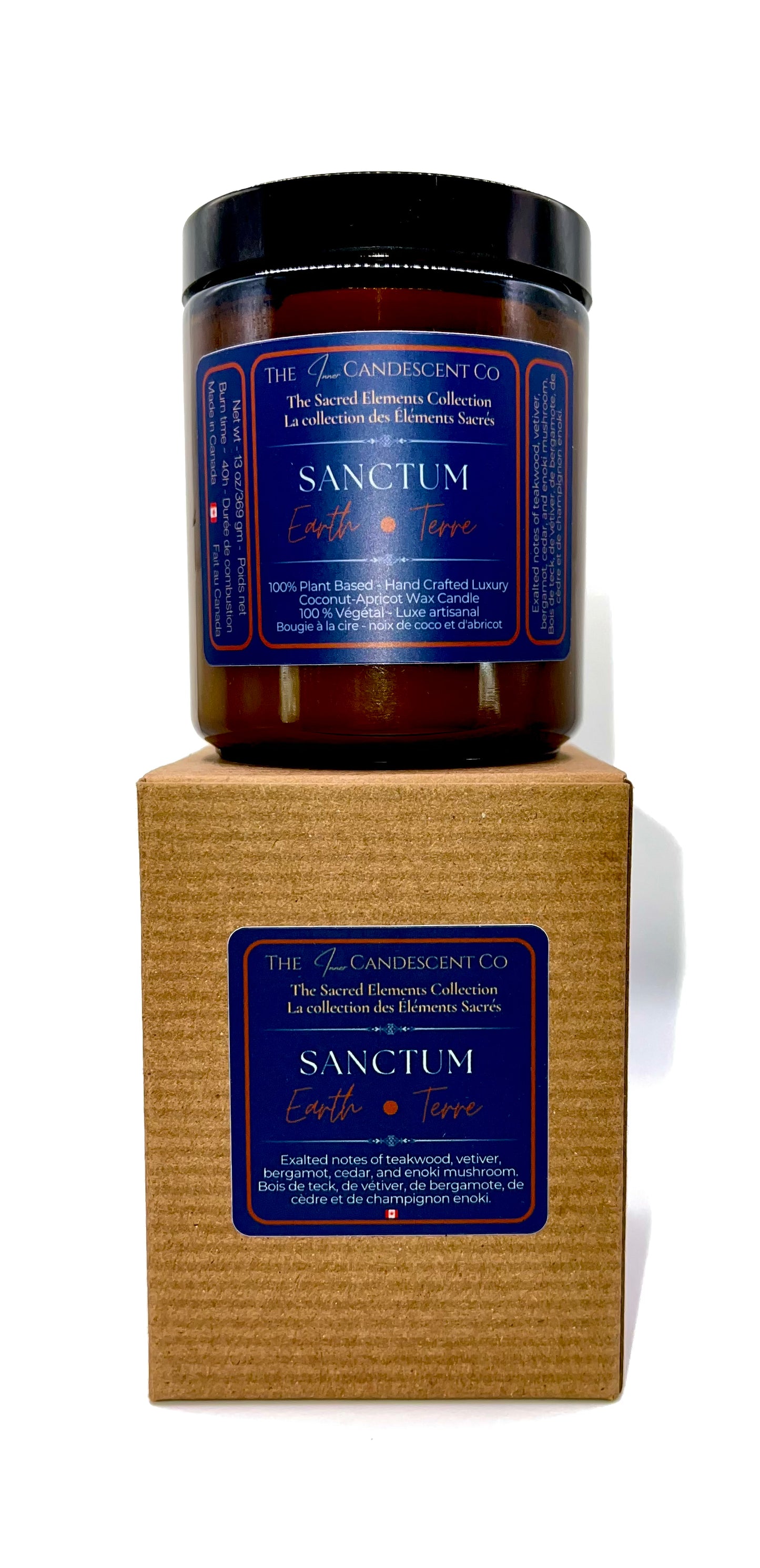 Candle jar with 'Sanctum' label on a white background