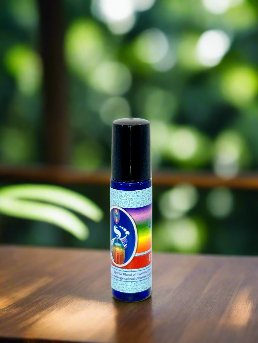 Small bottle with a colorful label on a white background