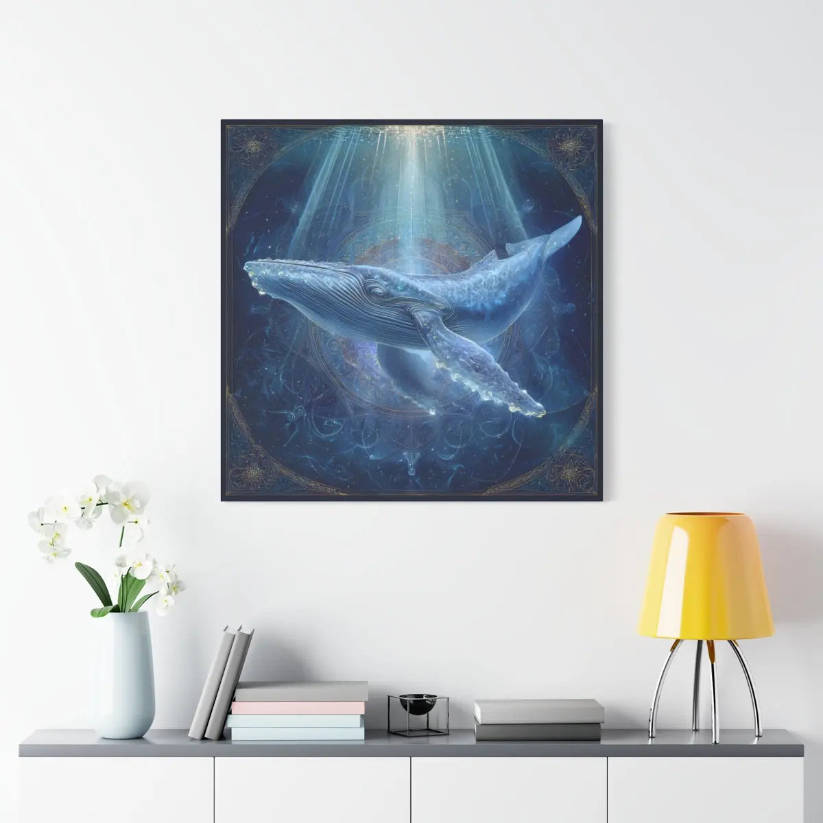 The Whale of Eternal Knowing – Sacred Geometry Light Canvas Print | Crystalline Energy Wall Art (3 Sizes) Printify